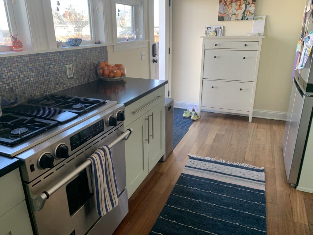 View of cramped entryway before the whole house structural remodel 3-story home addition in Denver