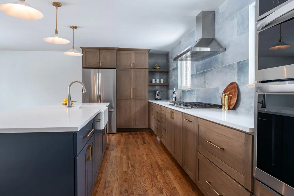 The kitchen shown after the structural wall removal