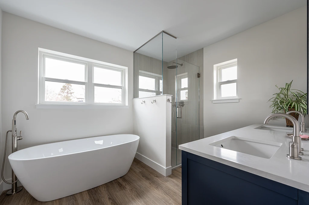 The new primary suite bathroom